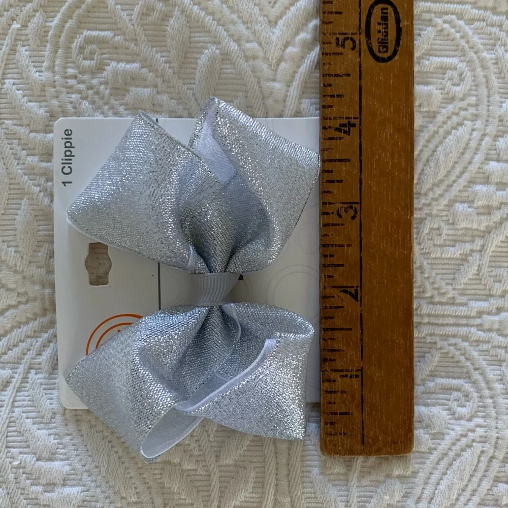 NWT Wonder Nation Grosgrain Hairbow Girls Size 4” X 3” Silver Clip Sparkle